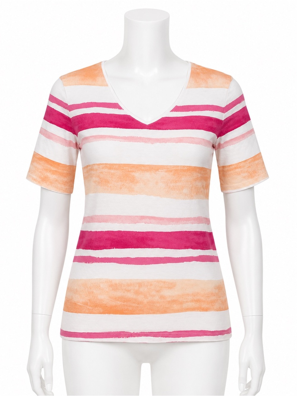 Talbots Striped V-Neck Tee in Pink & Peach Stripes